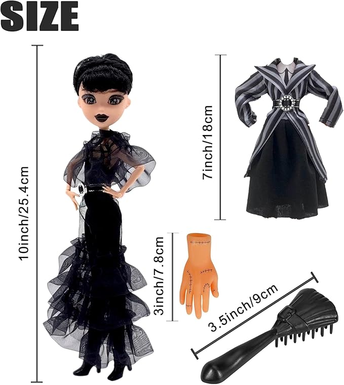 Dumwick 9'' Adams Doll with Gift Box, High Heels, Black Dress, and Hair, Perfect Christmas and Birthdays Toy Gift for Girls & Fans(NEW A)