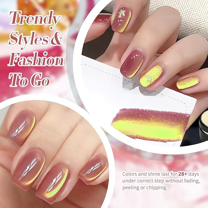 BORN PRETTY Cat Magnetic Eye Gel Nail Polish,Gradient from Yellow to Purple Magnetic Gel Polish Passion Fruit Cat Magnetic Eye Gel Manicure Nail Art DIY 15ml