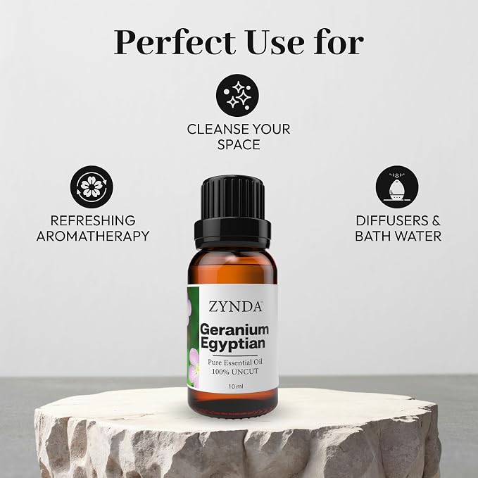 Egyptian Geranium Essential Oil 100% Pure & Natural – Premium Aromatherapy Grade, Lab Tested, Geranium Oil for Skin, Organic Essentials Oil for Hair & DIY Skincare