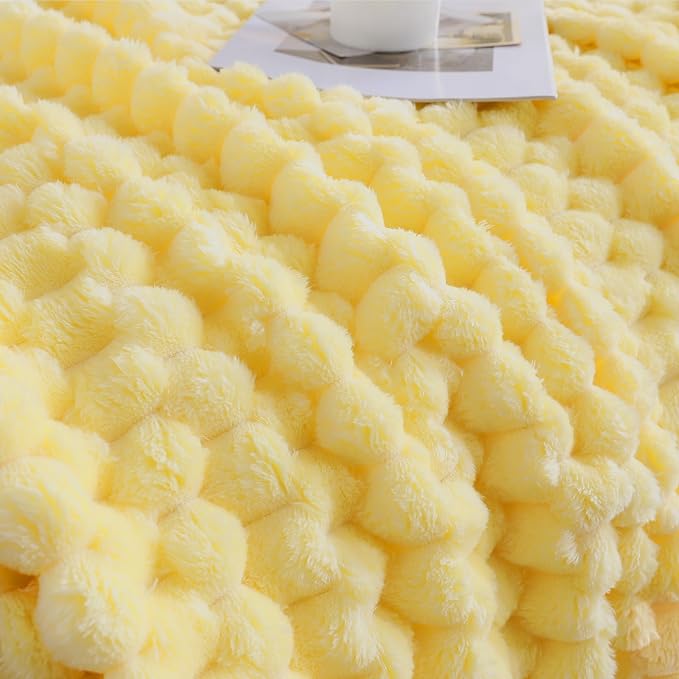 Bright Yellow Fleece Throw Blanket 50”×60” for Couch Sofa Bed | Super Soft Cozy Plush Microfiber Flannel Blanket with 3D Jacquard Lightweight for Mom Woman