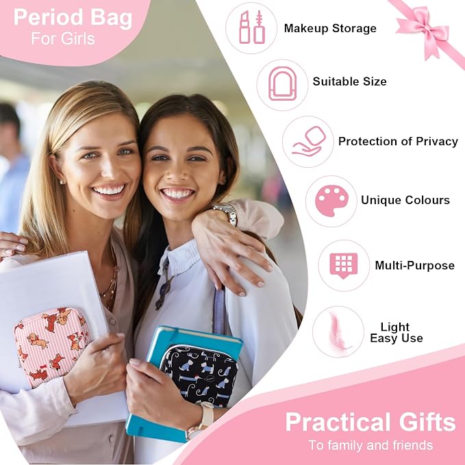 Sanitary Pad Storage Bag Portable Period Bag for Teen Pads/Sanitary Napkins/Small Tampons, Sanitary Napkin Storage Bag First Period Gifts for Teen Girls (Bowknot Rabbit)