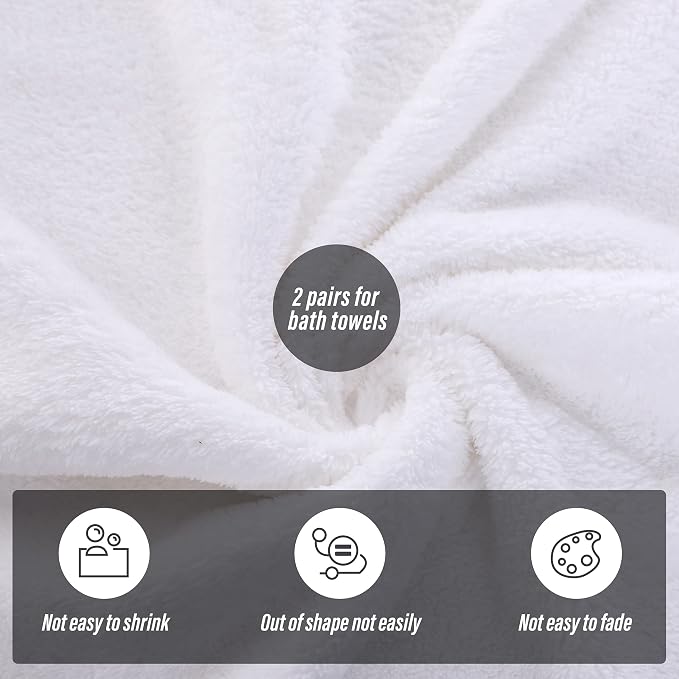 MOONQUEEN 2 Pack Premium Bath Towel Set - Quick Drying - Microfiber Coral Velvet Highly Absorbent Towels - Multipurpose Use as Bath Fitness, Bathroom, Shower, Sports, Yoga Towel (White)