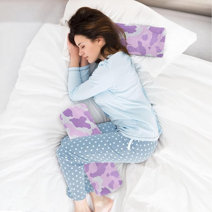 Purple Cow Print Neck Roll Pillow Bolster Round Health Memory Foam Long Cervical Cylinder Pillows with Removable Washable Cover for Body Bed Legs Back Yoga