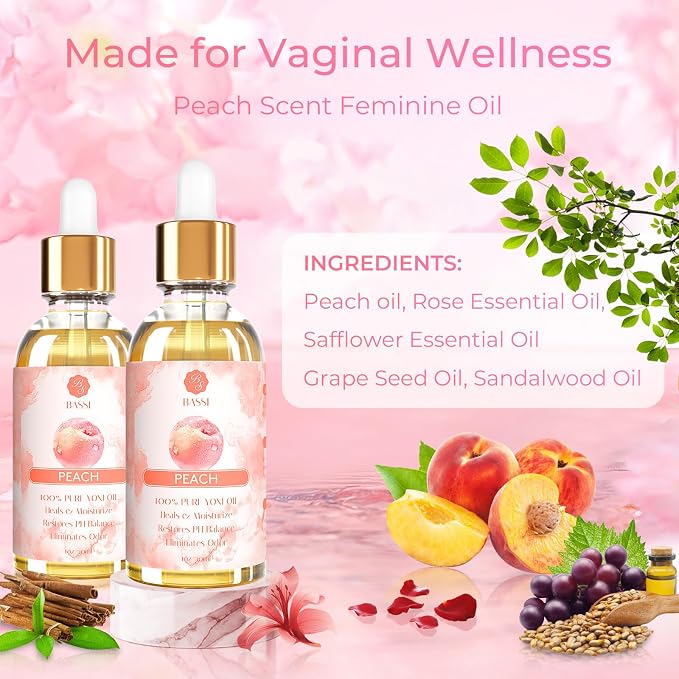 BASSI Yoni Oil for Women 3 Packs Feminine Oil (Rose&Strawberry&Peach)
