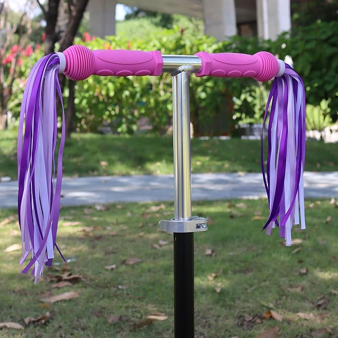 PLATT Kid's Bicycle Handlebar Streamers Colorful Ribbons Tassel for Girls Boys Bicycle Handlebar Scooter Handgrip (Violets 1Pair)