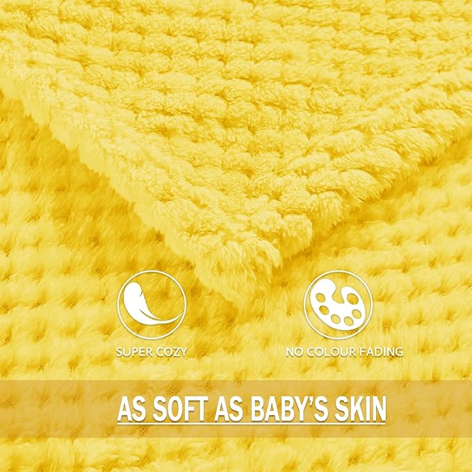 Exclusivo Mezcla Large Waffle Fleece Throw Blanket for Couch, Yellow | Lightweight Soft Blanket for Sofa, Bed, Living Room, Plush Fluffy Throw for Home Decor, Travel, All Season, 50x70 Inches