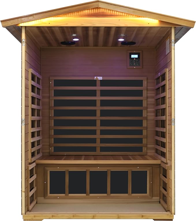 LTCCDSS Ultra-Low EMF Red Cedar Sauna 2-Person, Outdoor Far Infrared Sauna for Home, EMF 0.1-1mG, 6 Carbon Crystal Heaters, Bluetooth & Chromotherapy (57.8 * 40.5 * 81.1 in)