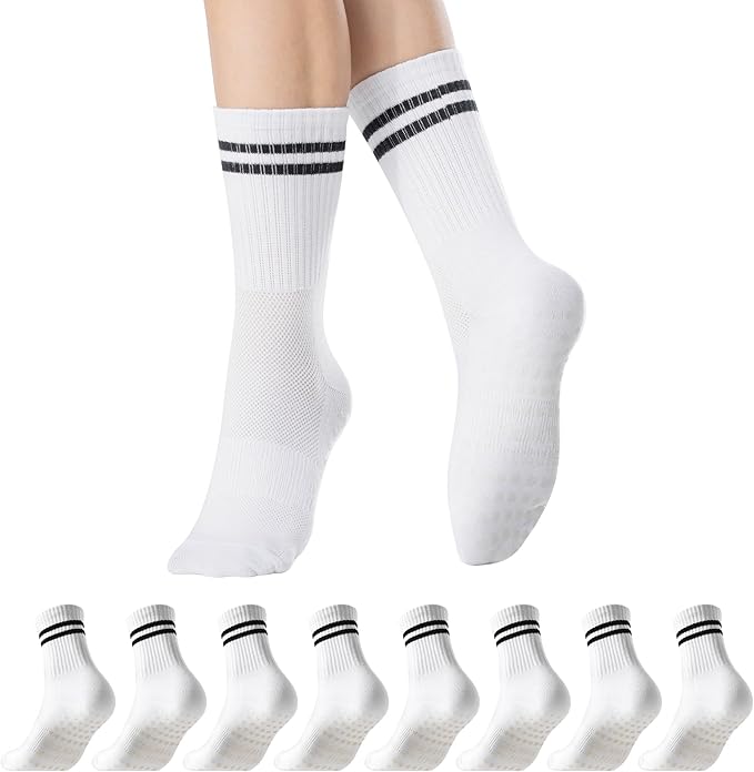COOLMATE Pilates Socks with Grips for Women, Yoga Socks, Crew Non Slip Women for Barre, Pilates Gifts for Women