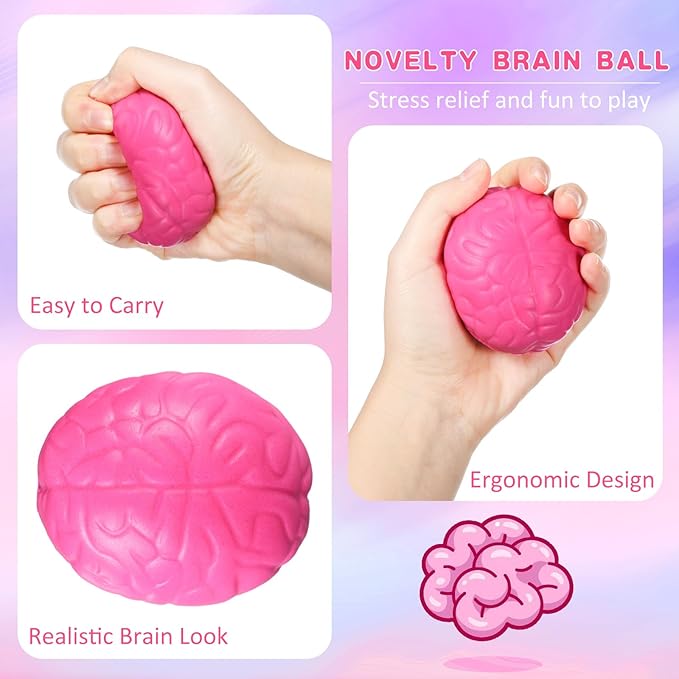 Jenaai Brain Stress Ball Halloween Squeeze Toy 2.76 Inch PU Hand Muscle Exercise Pressure Ball Funny Stress Relief Toy for Adults Improving Grip Strength Release Pressure(Colorful)