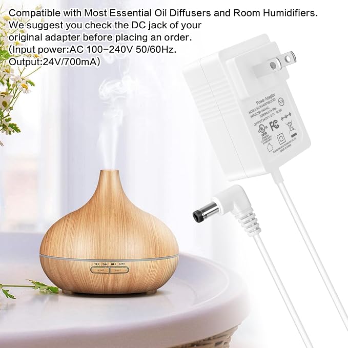 24V 0.7A/0.65A/0.6A/0.5A Diffuser/Humidmifier Power Adapters Cord Compatible with URPOWER doTERRA Young Living Dewdrop Essential Oil Diffuser, InnoGear ASAKUKI VicTsing Humidifier