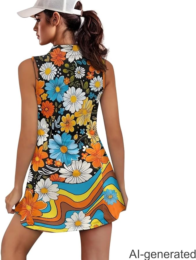 Golf Dress Tennis Dresses for Women with Built in Shorts and Pockets Sleeveless Athletic Dress Workout Dress