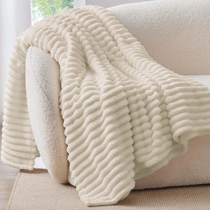 BEDELITE Ribbed Twin Blanket for Couch & Bed, Beige, 60"x80" | Ultra-Soft Plush Fleece, Cozy, Warm Yet Lightweight, Ribbed Texture, Home Decor, Machine Washable, Giftable, All-Season Use