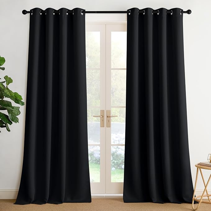 NICETOWN 95 Inch Blackout Curtains, Grommet 2 Panels Thermal Insulated Black Room Darkening Drapes, Extra Long Window Curtains for Bedroom Living Room