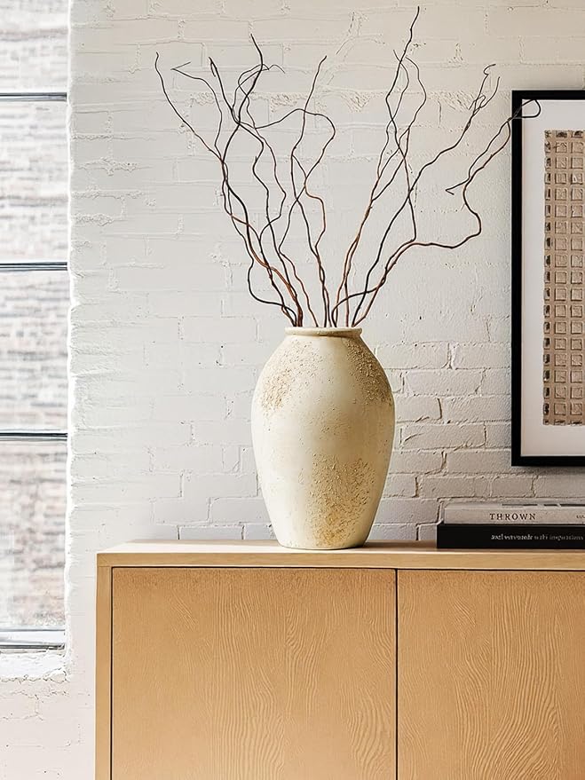 LE TAUCI Ceramic Vase, 11.5 Inch Large Rustic Farmhouse Vase, Tall Vase for Home Decor, Living Room Table & Mantel Centerpiece, Watertight & Sturdy, Matte Sandy Beige White