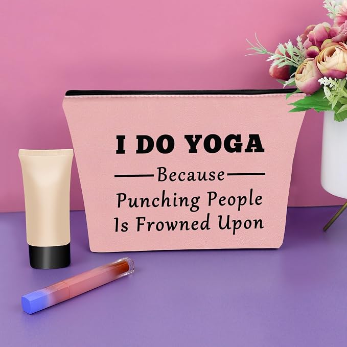 Sazuwu Yoga Themed Pink Makeup Bag Cosmetic Bag for Yoga Lovers Teachers Training Thank You Birthday Present Travel Pouch