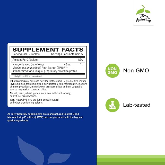 Terry Naturally AnxioCalm - Calming Support Supplement - Supports Against Occasional Tension & Aids Calm Feelings with Narrow-Leaved Coneflower - Non-Drowsy Supplement - 75 Tablets