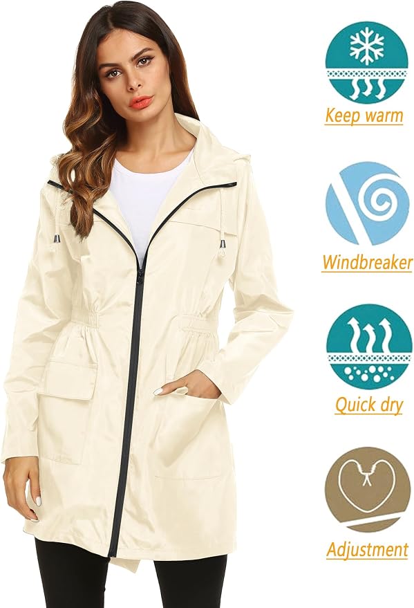Lomon Women Waterproof Lightweight Rain Jacket Active Outdoor Hooded Raincoat