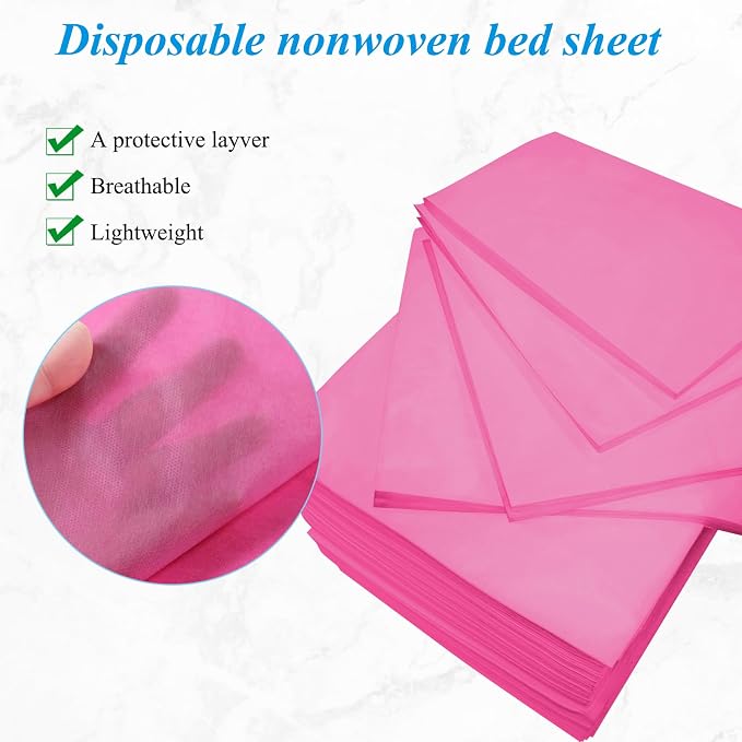 50Pcs Disposable Bed Sheets 31.5"x71"Massage Table Sheets Non-Woven Fabric Bed Covers for Ultimate Hygiene and Comfort in Massage,Tattoo, Beauty and Spa Treatments, Breathable & Durable Sheets(Pink)