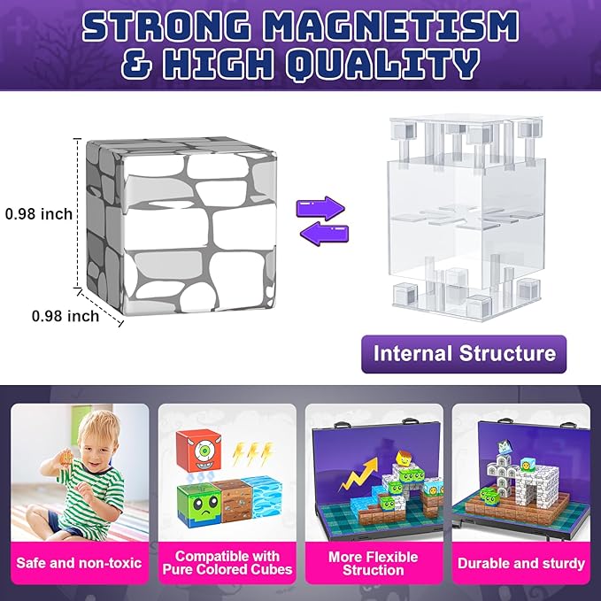Magnetic Blocks, Magnetic Building Blocks for Kids, Stacking Mine Block with Storage Box, Montessori Sensory Constructions Toys for Boys Girls Age 3 4 5 6 7 8 9 10 Halloween Christmas Birthday Gifts