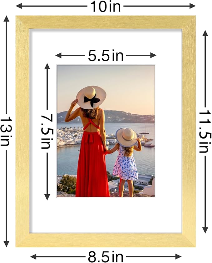 Vittanly 9x12 Picture Frames Set of 9 for Wall or Tabletop Display, Gold | Display Pictures 6x8 with Mat or 9x12 without Mat, Engineered Wood with Shatter Resistant Plexiglass, Gallery Photo Frames