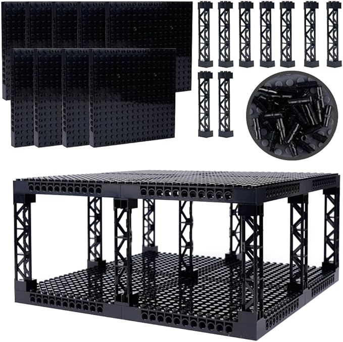 Brick 16x16 Plate 1/3 with Holes,Pins Suppor Pillar Accessories Pack,Pixel Art Painting Base Classic Building Block Bulk Parts and Pieces Sets - Compatible with 65803(Black)