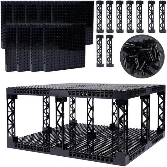 Brick 16x16 Plate 1/3 with Holes,Pins Suppor Pillar Accessories Pack,Pixel Art Painting Base Classic Building Block Bulk Parts and Pieces Sets - Compatible with 65803(Black)