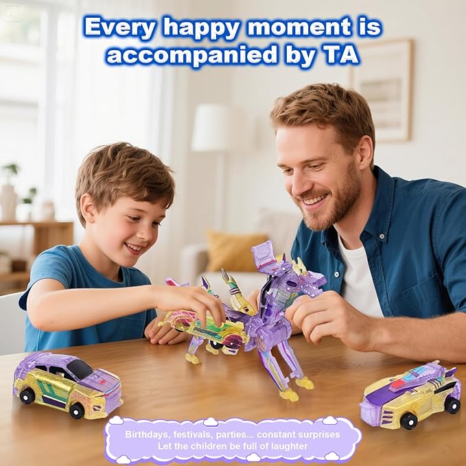 Transforming Dinosaur Toys, 2 in 1 Magnetic Cars Collision Transform into Dino Toys, for Boys Girls Toy Age 4-6, Christmas Birthday Gift (Yellow)