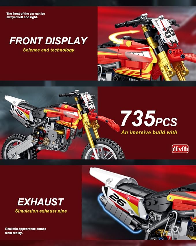 dOvOb Motorcycle YZ450 Model Building Blocks Set, 735 Pieces Bricks, MOC Racing Motorbike Toys as Gift for Kids or Adult