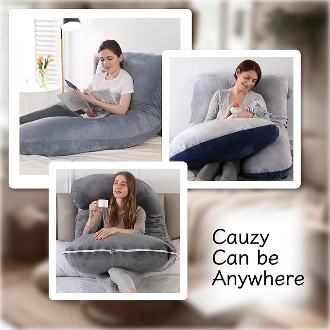 ALLOPERA Pregnancy Pillow, Full Body Maternity Pillow 57 inch, with Removable Washable Cover - Sleep Support for Legs, Back, Neck, Shoulder, HIPS, Belly, Velvet Cover-Grey-Dark Blue