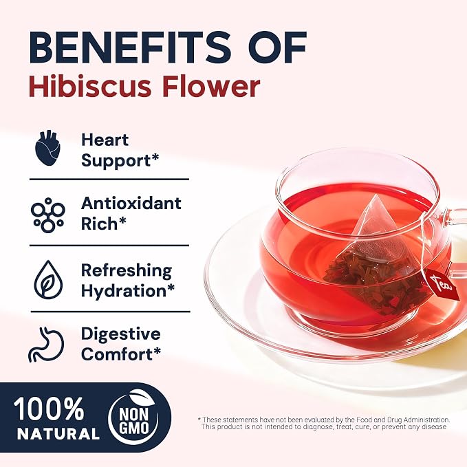 Hibiscus Tea Bags, Hibiscus Flower Herbal Tea - Caffeine & Sugar Free, 120 Teabags
