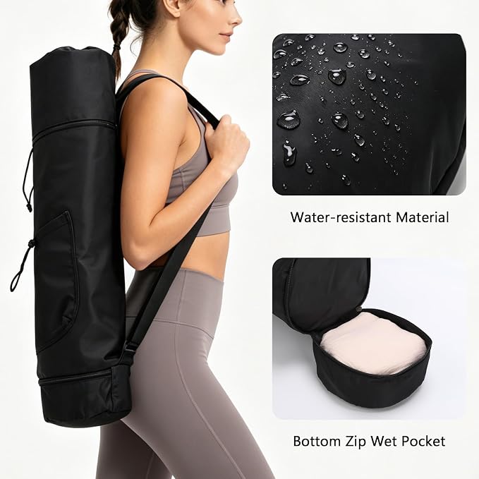Yoga Mat Bag Compatible with Gaiam, Large Capacity Yoga Mat Carrier with Adjustable Strap, Water Bottle Pocket & Bottom Wet Pocket, Functional Yoga Mat Holder for Women and Men