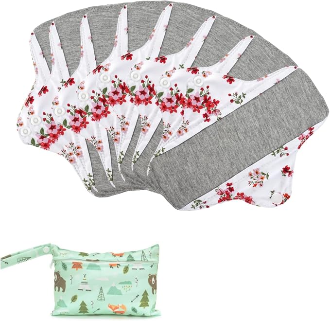 Reusable Sanitary Pads,Reusable Panty Liners,Soft Cloth Menstrual,8 Pack with 1 Cloth Wet Bag for Heavy Flow