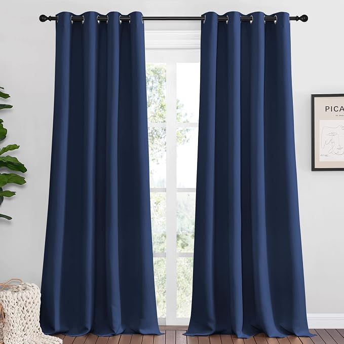 NICETOWN Bedroom Blackout Curtains Panels, 1 Pair, 55 inches by 92 Inch, Navy, Triple Weave Energy Saving Thermal Insulated Solid Grommet Blackout Draperies for Patio