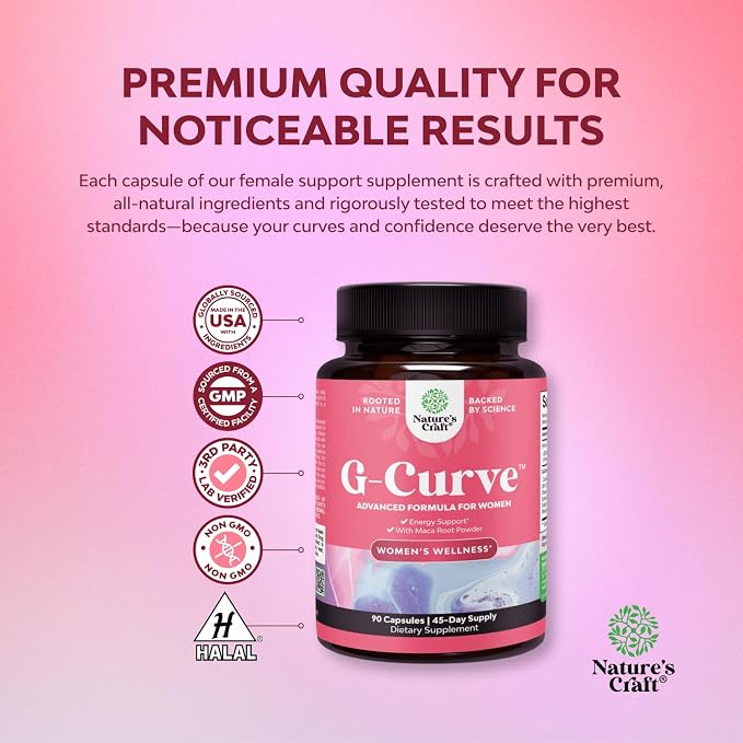 G-Curve Butt and Breast Growth Capsules - Horny Goat Weed Muira Puama & Maca Root for Butt Growth Support - Advanced Herbal Formula - Supports Bigger Butt & Bigger Breast - Easy to Swallow - 90 Count