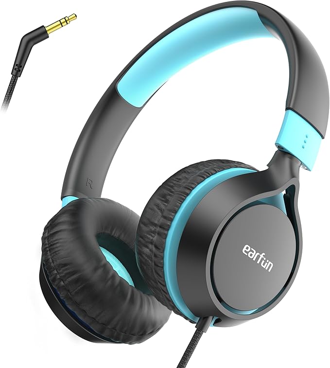 EarFun S1 Kids Headphones, Foldable Wired Headphones for Kids, 85dB Volume Limit, Stereo Sound, Adjustable Headband, Portable Lightweight On-Ear Headphone for School/Travel/Boys/Girls/PC, Black