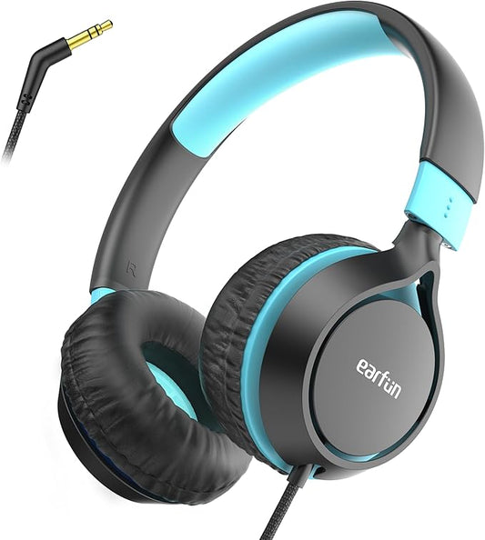 EarFun S1 Kids Headphones, Foldable Wired Headphones for Kids, 85dB Volume Limit, Stereo Sound, Adjustable Headband, Portable Lightweight On-Ear Headphone for School/Travel/Boys/Girls/PC, Black