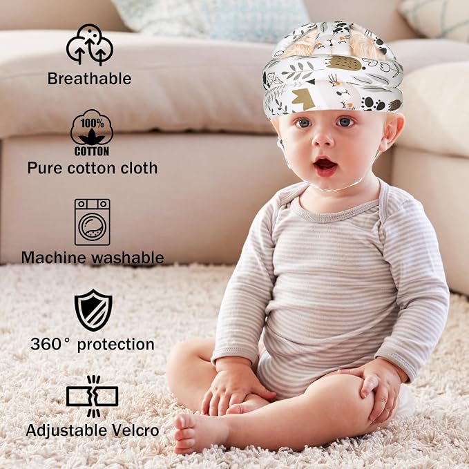 Baby Head Protector Baby Helmet for Crawling Walking, No Bumps Safety Head Adjustable Protective Cap for Walking, Playing (Cat)