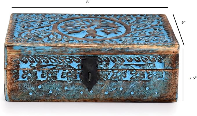 |Wooden Jewelry Box, Tarot Box, Celestial Home Decor, Witch Box, Tree of Life, Trinket Box |Size- 8" x 5" x 2.5",| Decorative Storage Bin