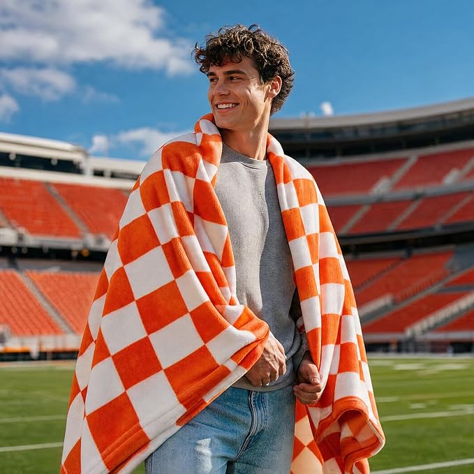 BEDELITE Plaid Throw Blanket for Checker Neyland, Orange & White 50“x60” | Tennessee vols Decor, Gift for Vol Nation,100% Polyester Microfibe, Soft, Lightweight Warm, Machine Washable, for Couch Bed