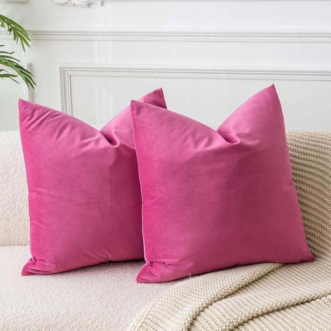 JUSPURBET 16x16 Decorative Velvet Throw Pillow Covers Set of 2,Rose Red | Modern Soft Cushion Covers Cases with Hidden Zipper for Couch Sofa Bed Living Room Bedroom Home Decor