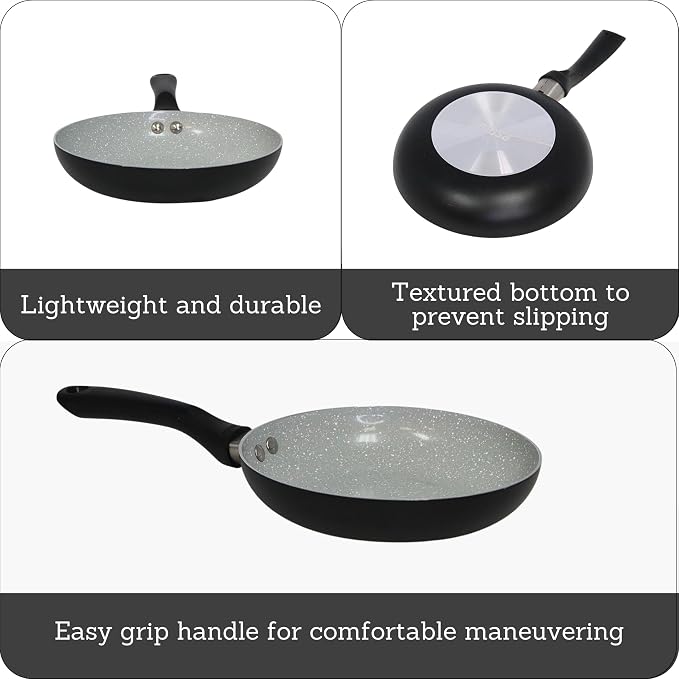 IMUSA 8 Inch Premier Cera Aluminum Speckled Gray Ceramic Fry Pan | Cookware with Nonstick Surface, PTFE-Free, Lightweight, Ideal for Eggs, Meat, Fish, Versatile Skillet