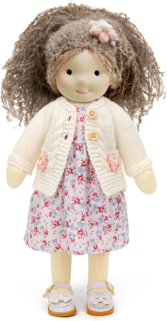 Handmade Waldorf Girl Rag Doll - Amber, 12" Soft Plush, Ideal First Doll for Babies & Toddlers