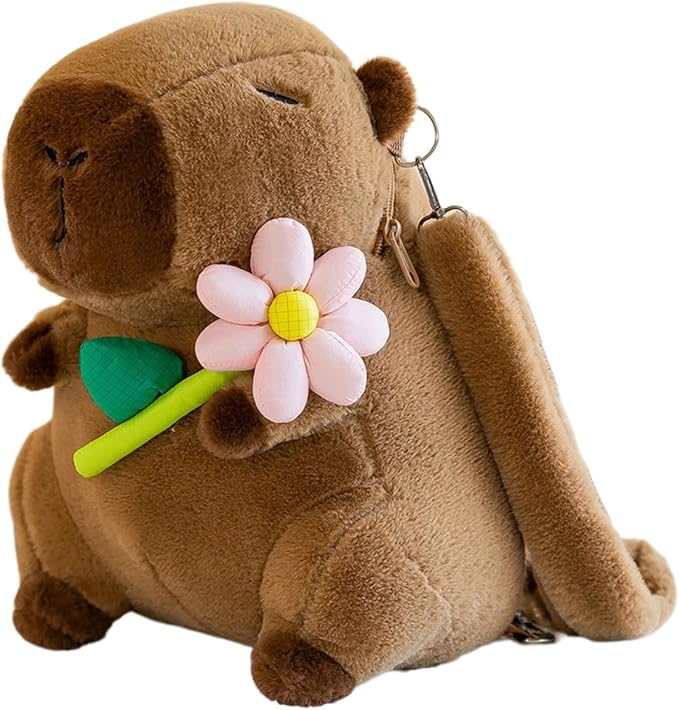 Capybara Bow Bowknot Orange Flower Lollipop Cute Plush Backpack Kawaii Cartoon Design for Women Ita Bag (Pink flower)