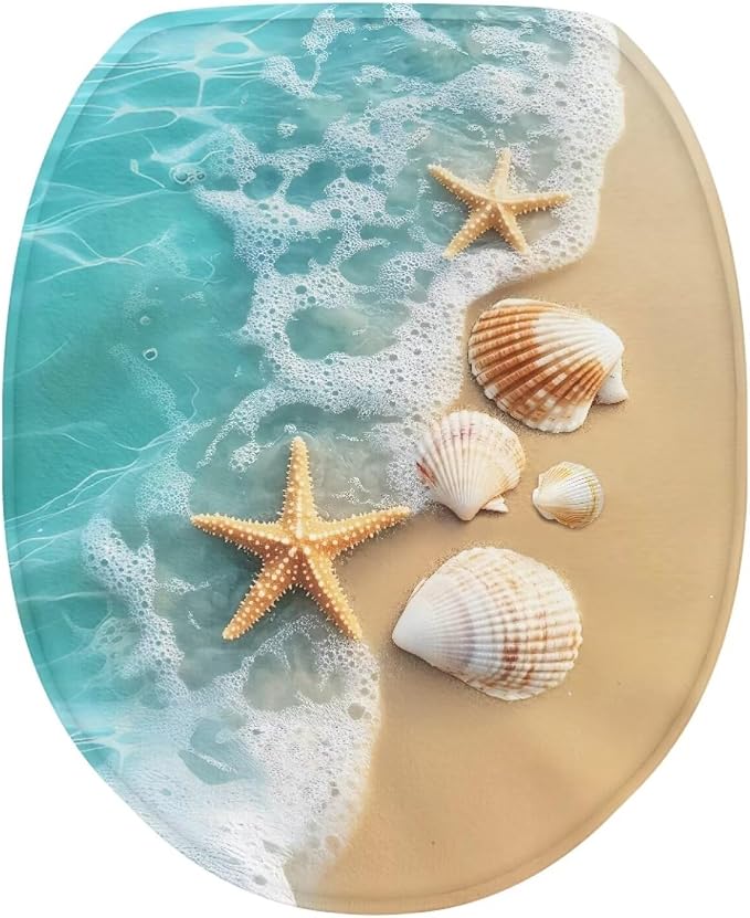 Starfish Toilet Seat Lid Covers for Bathroom Shell Toilet Bowl Cover Lid with Elastic Universal Fit Elongated Oval Round Lid Bottom Soft Bathroom Replacement Easy to Clean
