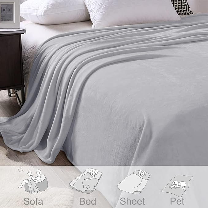 Exclusivo Mezcla Soft Fleece Blanket Queen Size for Bed, Light Grey | 90x90 Inches, Double-Sided Brushed Flannel, Lightweight Plush Cozy Blanket for Home Decor, All Season, Machine Washable