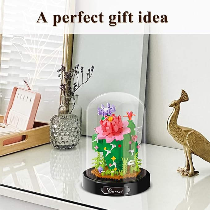 Cactus Flower Building Set,Adult Mini Plant Bonsai Tree Friend Set,Succulent Botanical Collection Gift for Kids,Artificial Flower Building Block,Valentines New Year Birthday Gift for Boy Girl