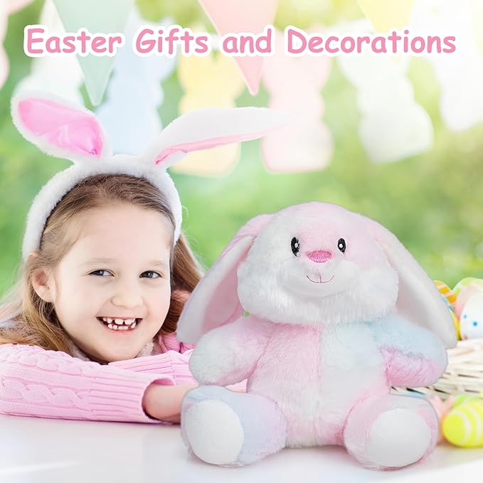 HollyHOME Bunny Stuffed Animal, Easter Bunny Plush Toys, Soft and Cuddly Stuffed Rabbit Easter Gift for Kids Baby Girls 7inch Rainbow