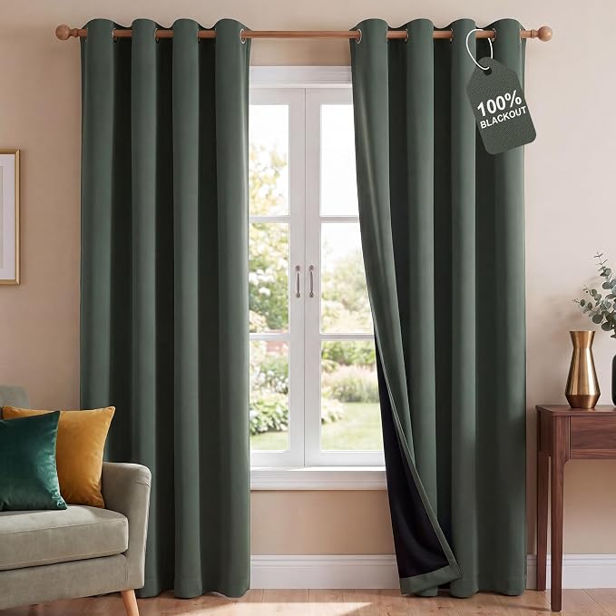 NICETOWN 100% Blackout Curtains 84 inches Long, Pair of Energy Smart & Noise Blocking Out Drapes for Baby Room Window, Thermal Insulated Guest Room Lined Window Dressing(Dark Mallard, 52 inches Wide)