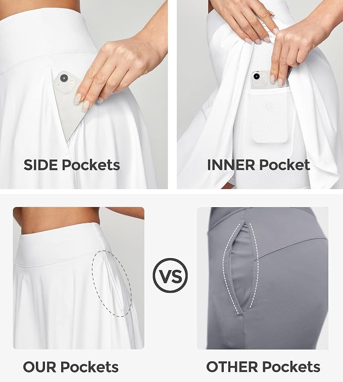 IUGA 20" Knee Length Skorts Skirts for Women with Pockets Tennis Skirt High Waisted Golf Skirts for Women Casual Athletic