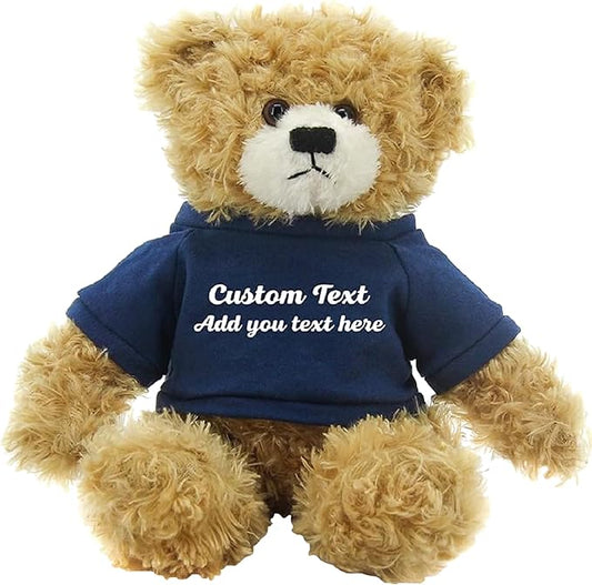 Customized Beige Brandon Bear - 12 inch Personalized Stuffed Bear Plush Toy - Perfect Custom Shirt Bear Gift for Graduation Valentines Graduation Easter Holidays (Navy Blue Shirt)
